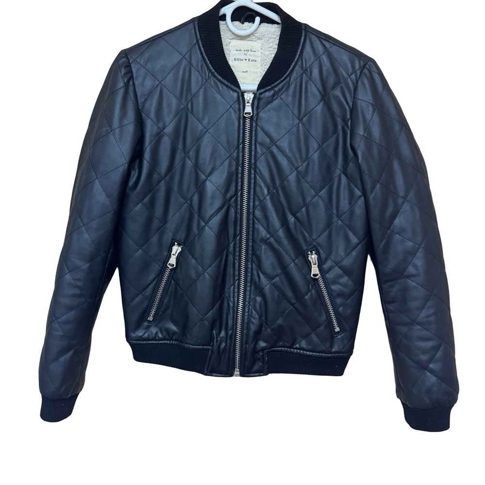 Ellie & Kate Black Quilted Bomber Jacket Womens Small Warm Lined Classic Style!